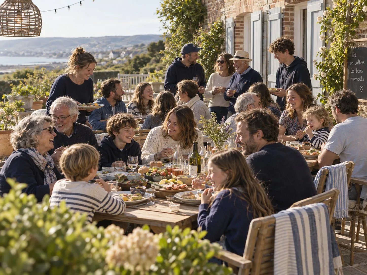 Une grande tablée en plein air, de l’enfant au grand-père