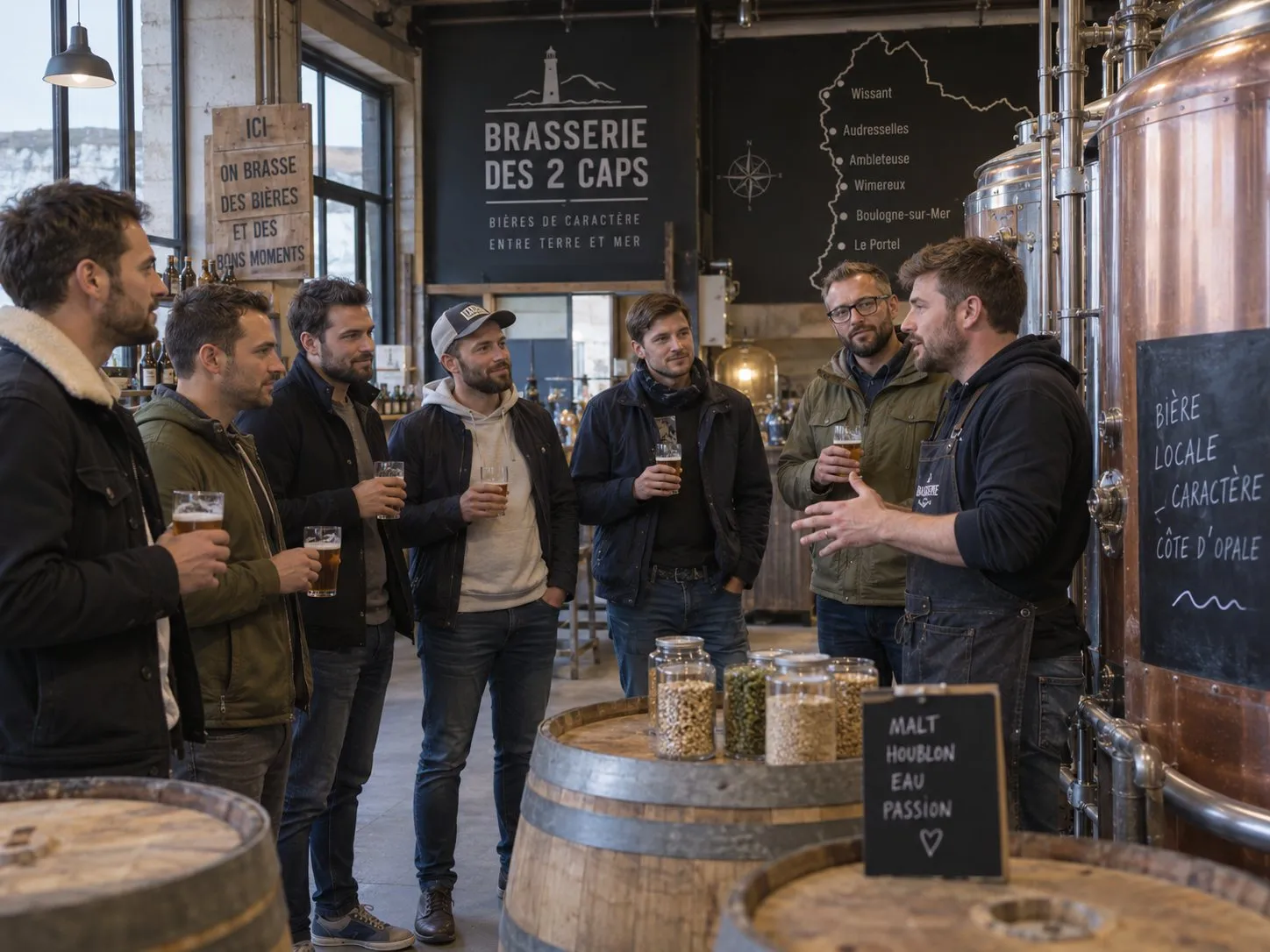 Un groupe au comptoir d’une brasserie artisanale
