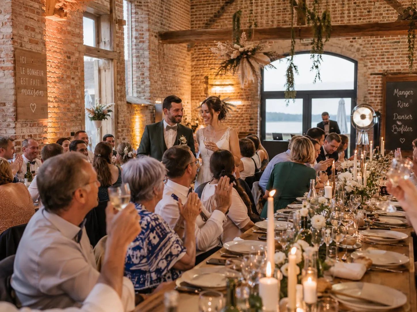 Un dîner de mariage sous les voûtes de brique, à la bougie