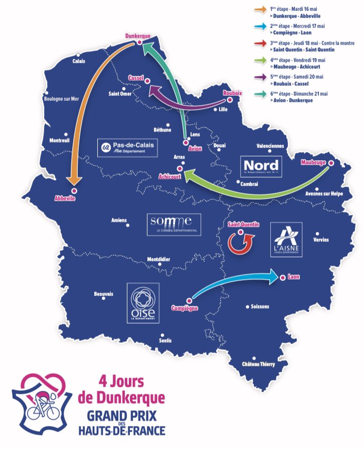 map of the 2023 4 jours de Dunkerque route